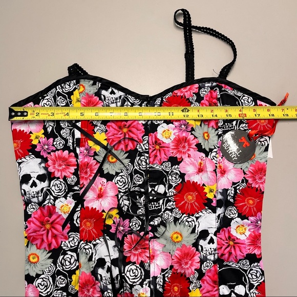 HELL BUNNY Skull & Daisy Floral Corset Top - Picture 8 of 11